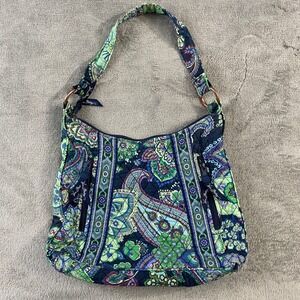 SOLD- Vera Bradley Quilted Shoulder Bag Purse Navy Blue‎ Green